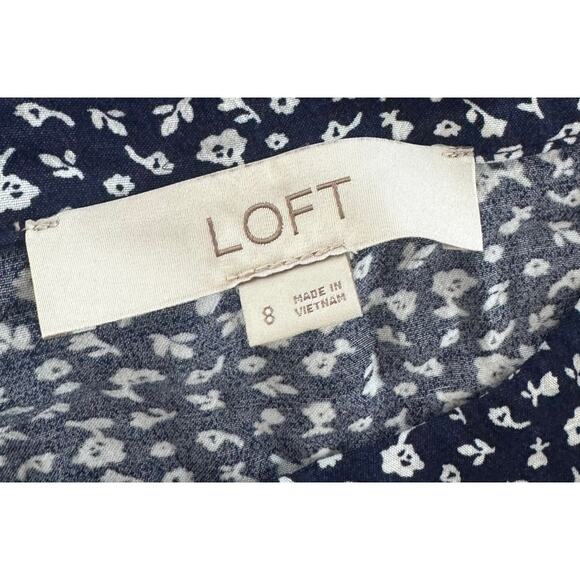 LOFT Size 8 Graden Floral Shirt Dress Button Front Short Sleeve Blue - Picture 3 of 7